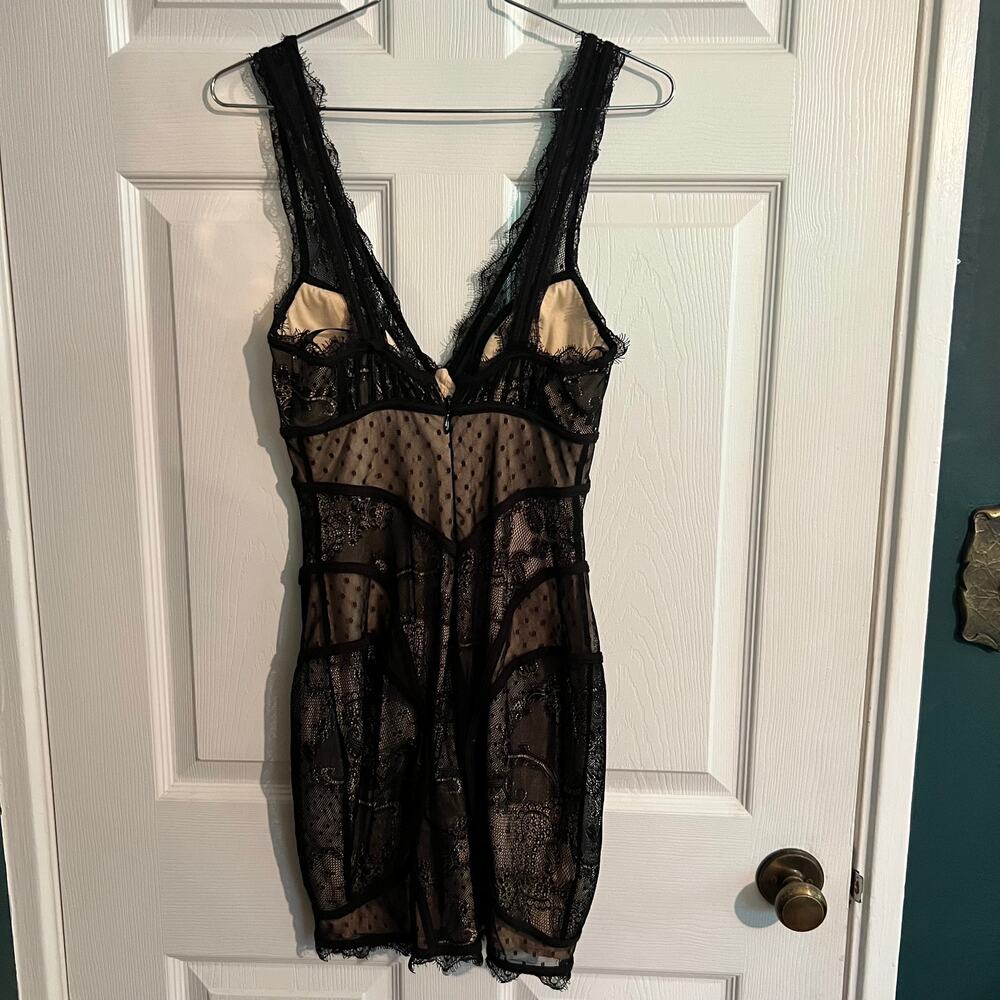 Bebe Y2K XS Black Lace Overlay Bodycon Corset Cocktail Party Dress Whimsigoth - Picture 8 of 11